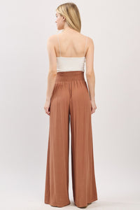 Wide Leg Smocked Waist Pant in Camel
