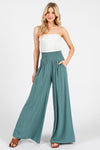 Wide Leg Smocked Waist Pant in Sage