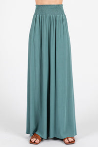 Wide Leg Smocked Waist Pant in Sage