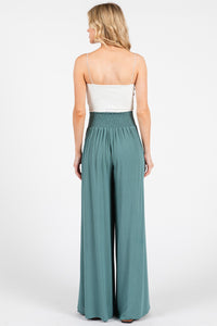 Wide Leg Smocked Waist Pant in Sage