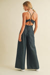 Charlie Deep V Romper in Dark Denim