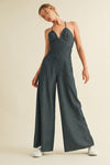 Charlie Deep V Romper in Dark Denim