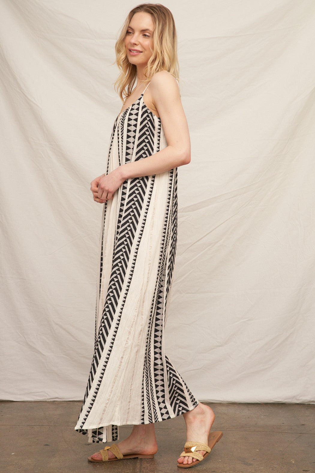 Luminary Embroidered Stripe Cami Maxi Dress
