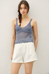 Sidelines Crochet Knot Tank in Denim Blue