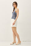 Sidelines Crochet Knot Tank in Denim Blue