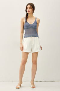 Sidelines Crochet Knot Tank in Denim Blue