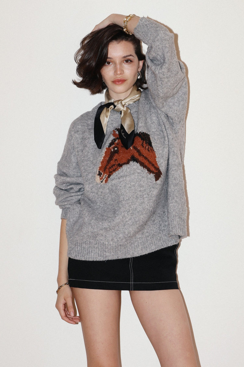 Horsing Around Sweater in Grey