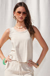 Ruffle Trim Linen Tank in Natural