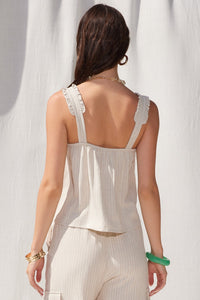 Ruffle Trim Linen Tank in Natural