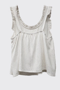 Ruffle Trim Linen Tank in Ivory
