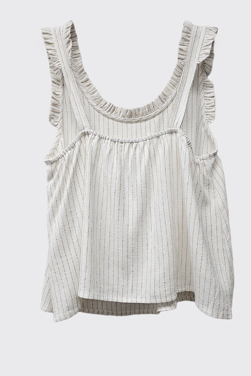 Ruffle Trim Linen Tank in Ivory