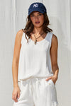 Ruffle Trim Linen Tank in Ivory