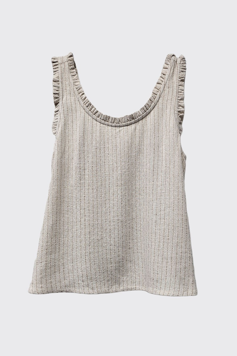 Ruffle Trim Linen Tank in Natural