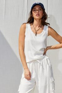 Ruffle Trim Linen Tank in Ivory