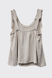 Ruffle Trim Linen Tank in Natural