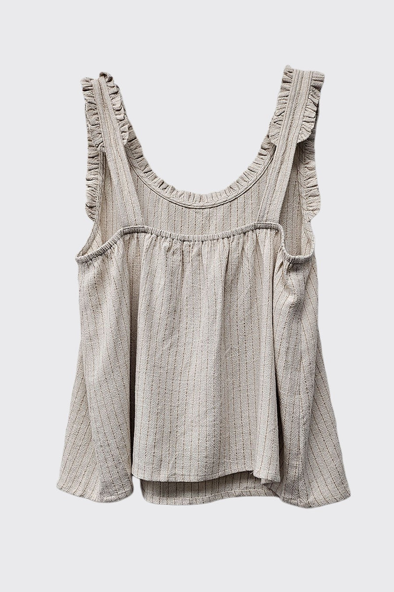 Ruffle Trim Linen Tank in Natural