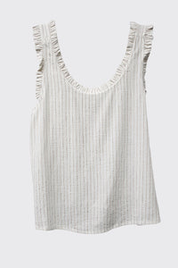 Ruffle Trim Linen Tank in Ivory
