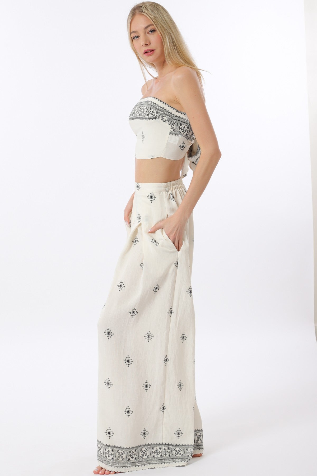 Vacay Tie Back Tube Top and Beach Pant Set