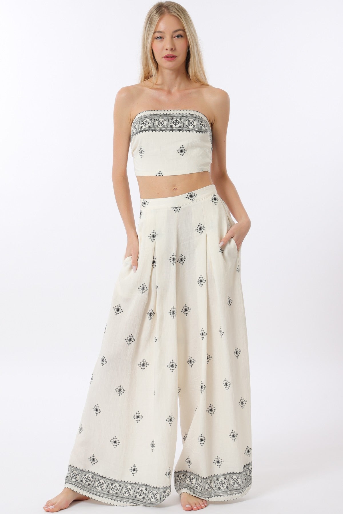 Vacay Tie Back Tube Top and Beach Pant Set