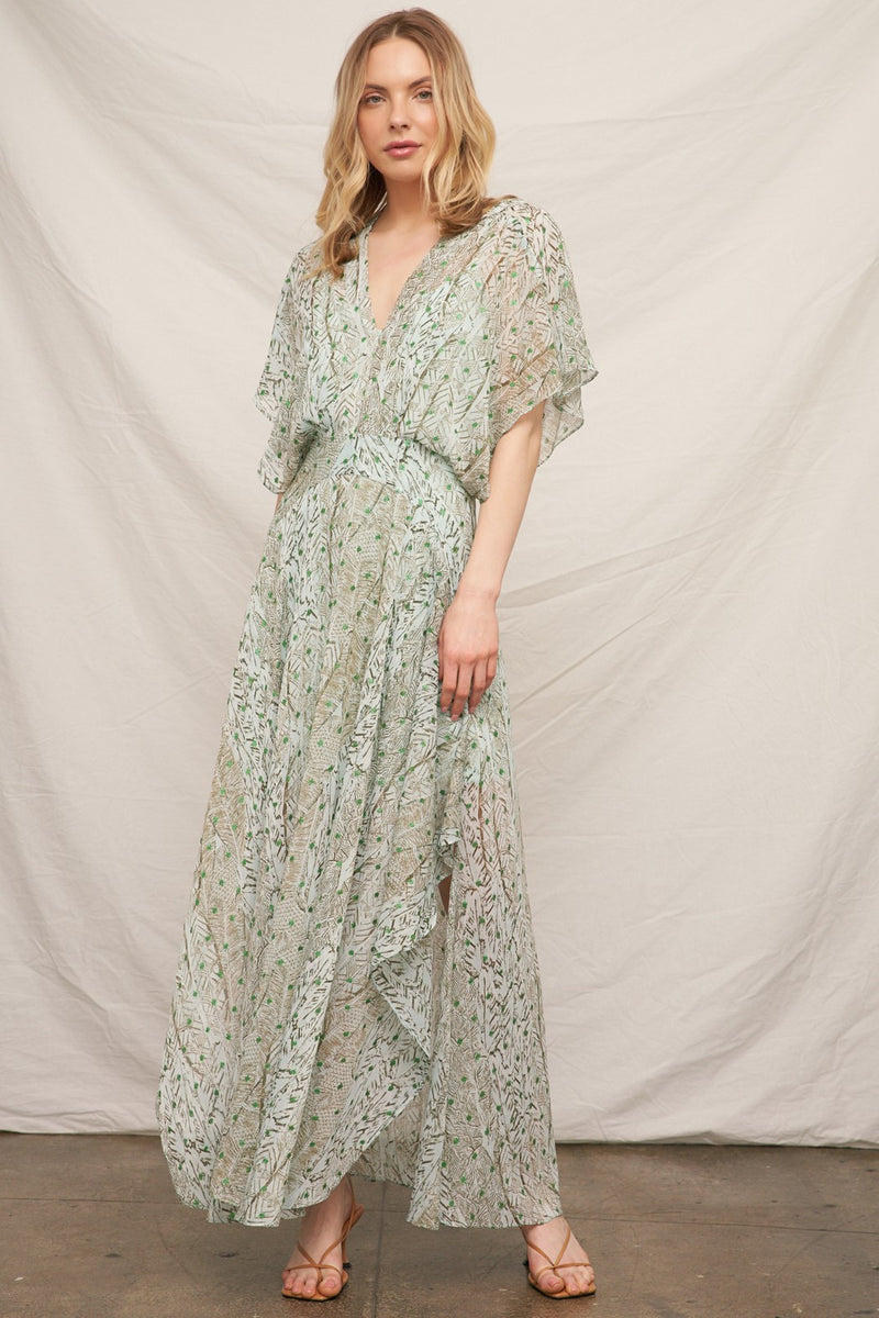 Make It Happen Metallic Maxi Dress in Sage
