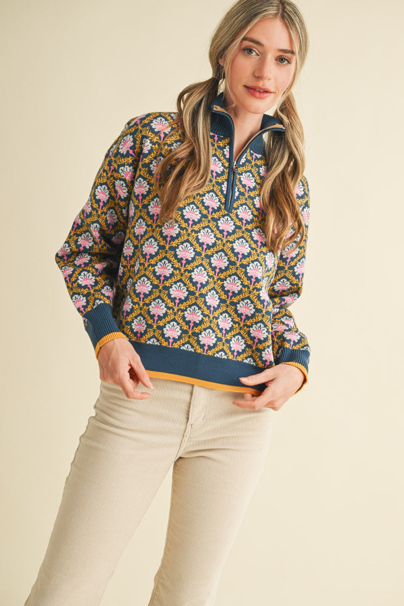 Peacock Half Zip Sweater