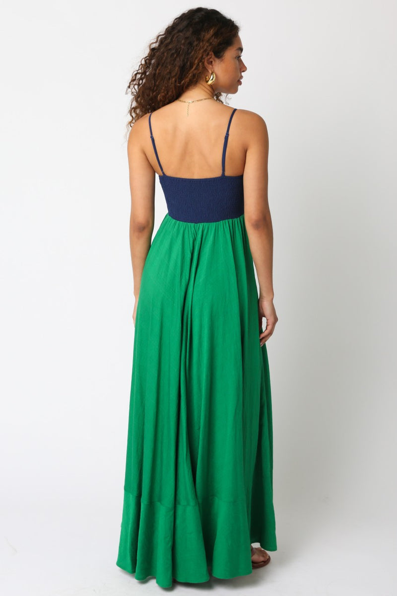 Color Block Navy and Emerald Maxi  Dress