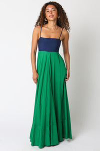 Color Block Navy and Emerald Maxi  Dress