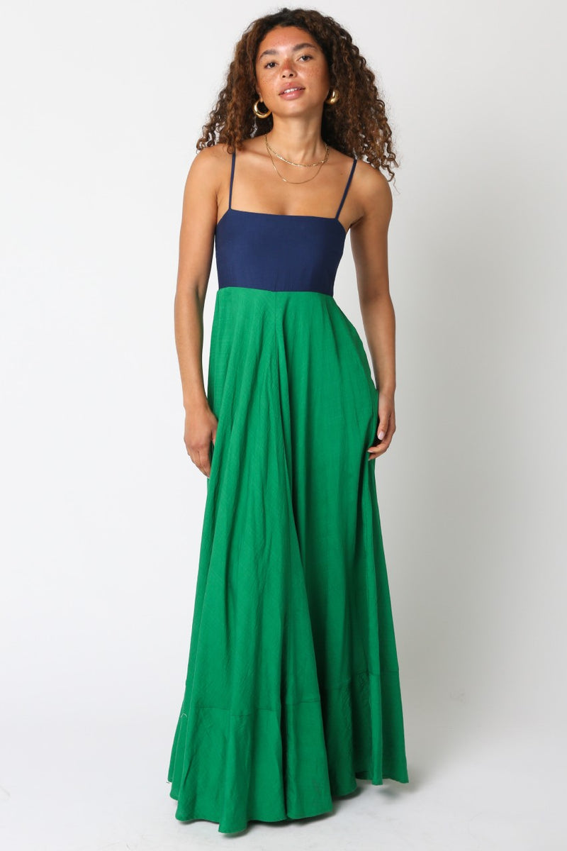 Color Block Navy and Emerald Maxi  Dress