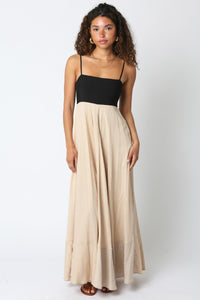 Color Block Black Khaki Maxi  Dress