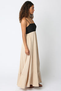 Color Block Black Khaki Maxi  Dress