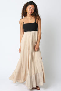 Color Block Black Khaki Maxi  Dress