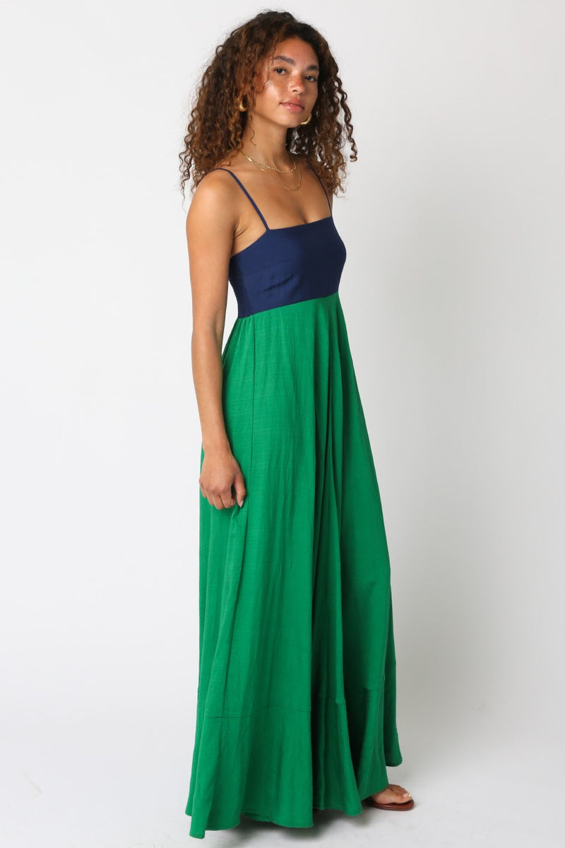 Color Block Navy and Emerald Maxi  Dress