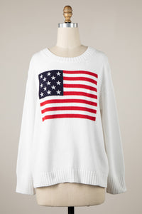 Stars & Stripes II Ribbed Crew Neck Flag Knit Top