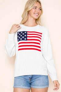 Stars & Stripes II Ribbed Crew Neck Flag Knit Top