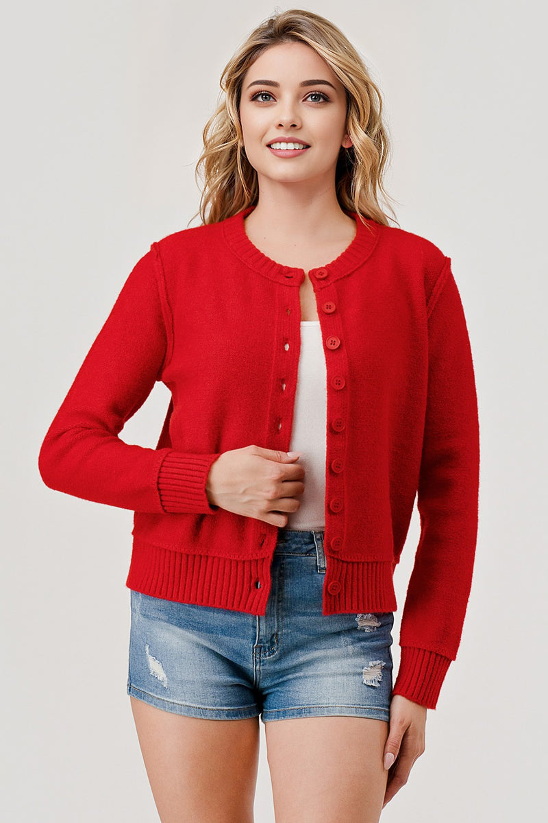 Exposed Seam Button Front Cardigan MORE COLORS