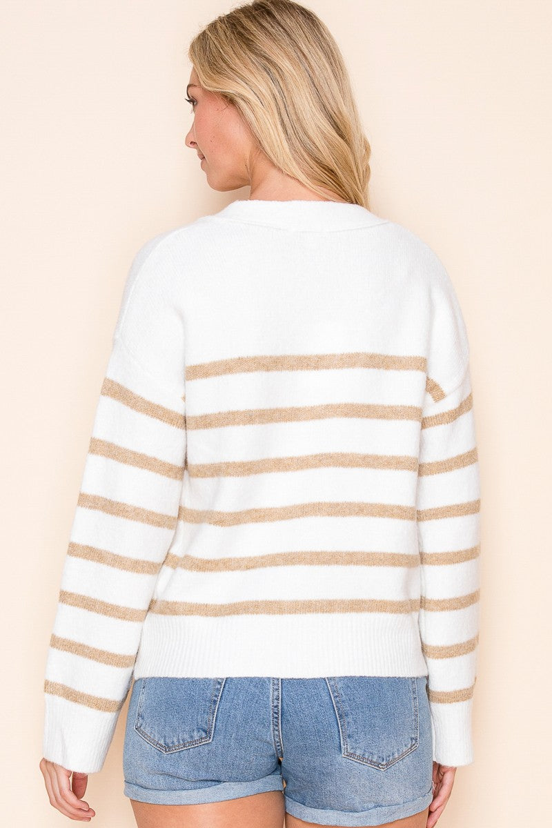 Striped Beige Cardigan Sweater