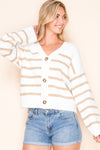 Striped Beige Cardigan Sweater