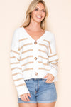 Striped Beige Cardigan Sweater