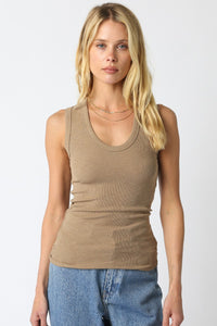 Always On Ribbed Scoop Neck Tank in Taupe