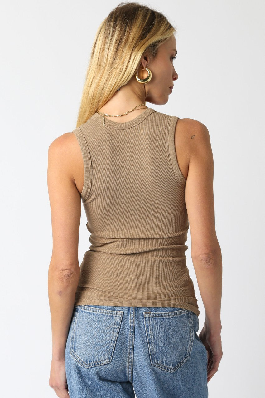 Always On Ribbed Scoop Neck Tank in Taupe