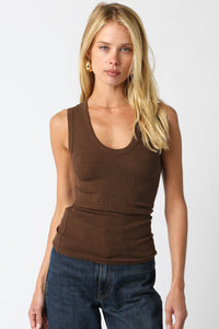 Always On Ribbed Scoop Neck Tank in Chocolate