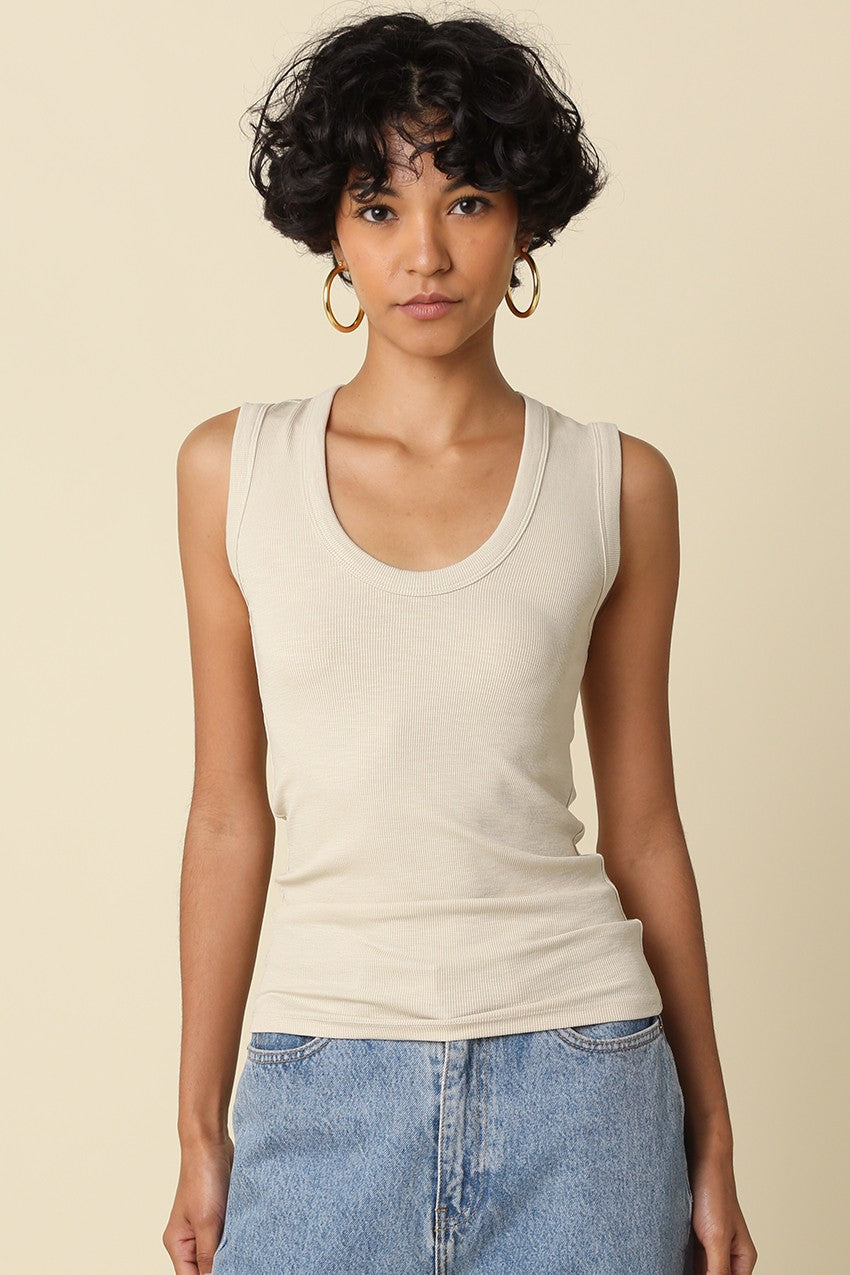 Always On Ribbed Scoop Neck Tank in Beige
