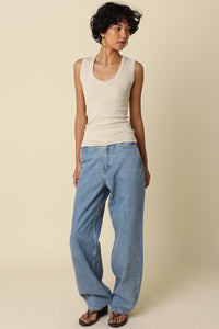 Always On Ribbed Scoop Neck Tank in Beige