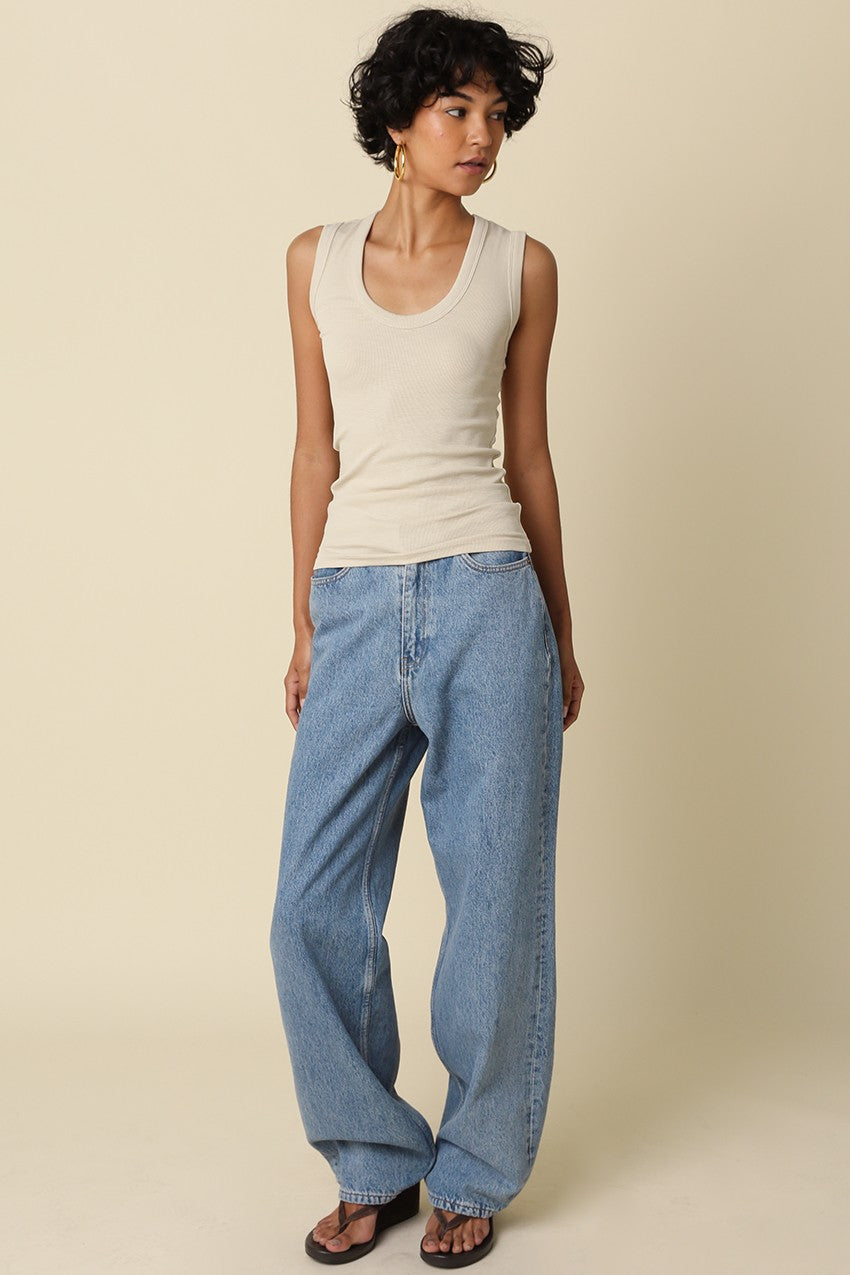 Always On Ribbed Scoop Neck Tank in Beige