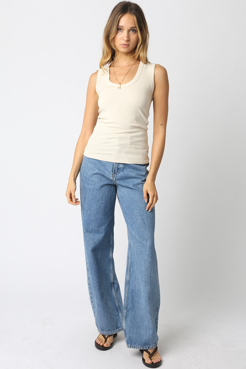 Always On Ribbed Scoop Neck Tank in Ecru