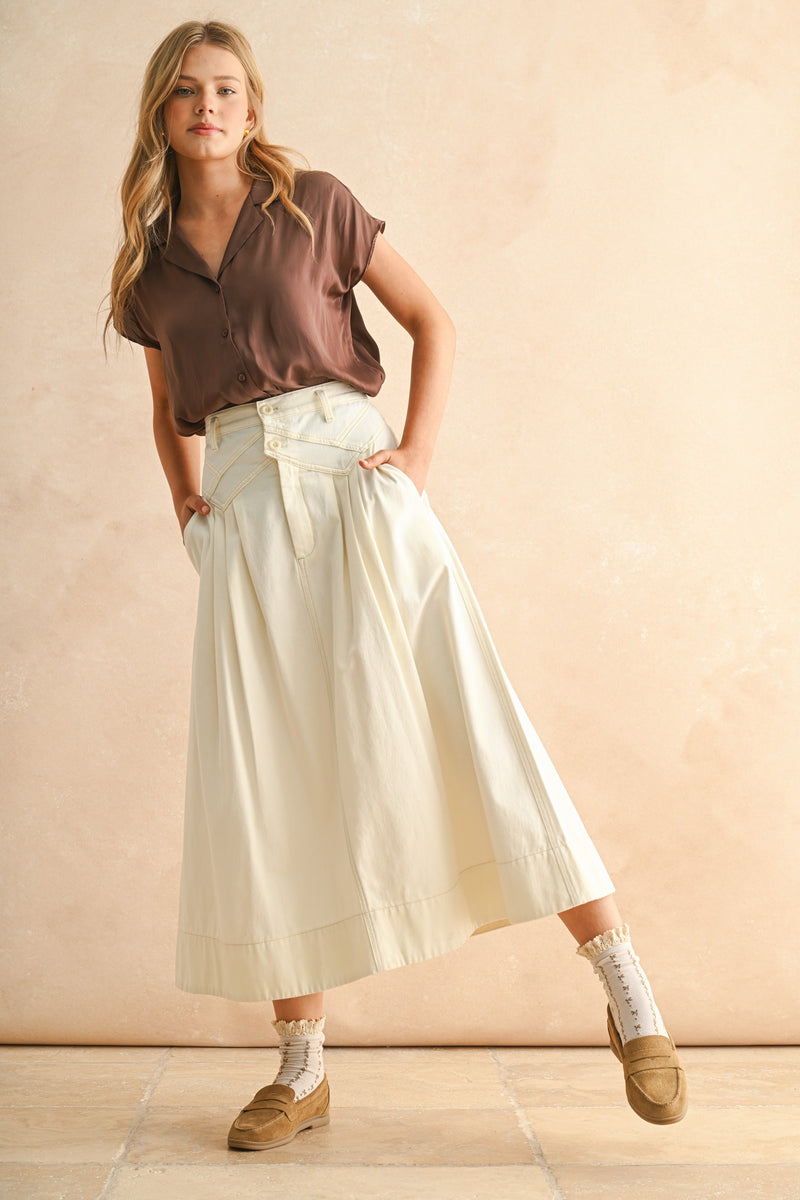 Mini Pleat Maxi Skirt in Ecru