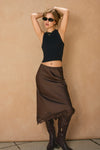 Choclate Pencil Satin Skirt