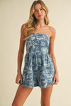 Fold Over Denim Printed Romper