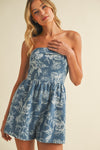 Fold Over Denim Printed Romper