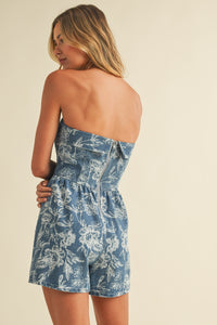 Fold Over Denim Printed Romper